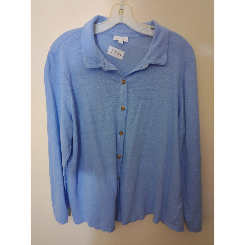 J.Jill Love 100% Linen Button Down Top Women XL Light Blue Coastal Gauzy Knit